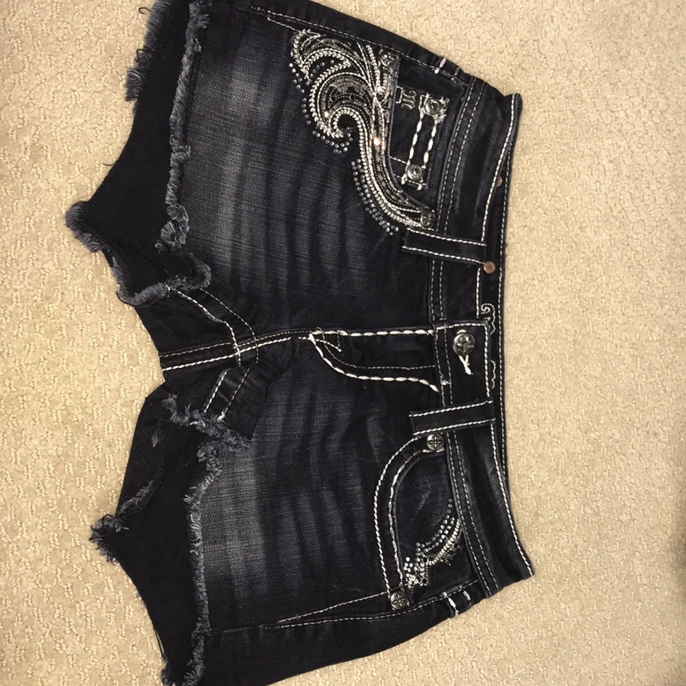 Miss Me Black Denim Shorts with Silver Embellishments